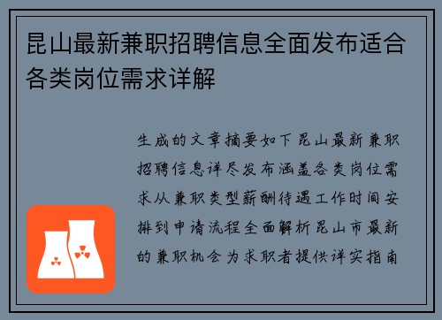 昆山最新兼职招聘信息全面发布适合各类岗位需求详解