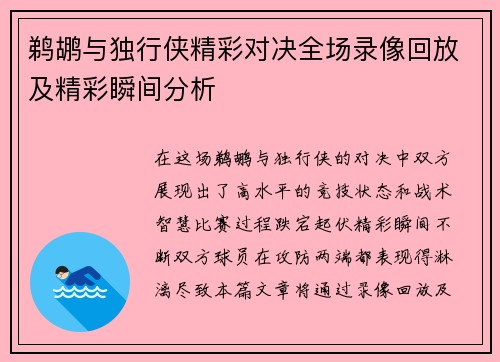鹈鹕与独行侠精彩对决全场录像回放及精彩瞬间分析