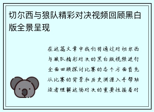 切尔西与狼队精彩对决视频回顾黑白版全景呈现